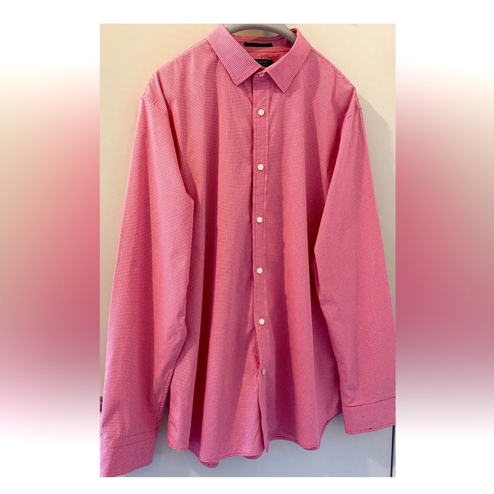 Banana Republic Collared Shirt Mens Slim Fit Pink White Check Long Sleeve Sz XL - Picture 2 of 5